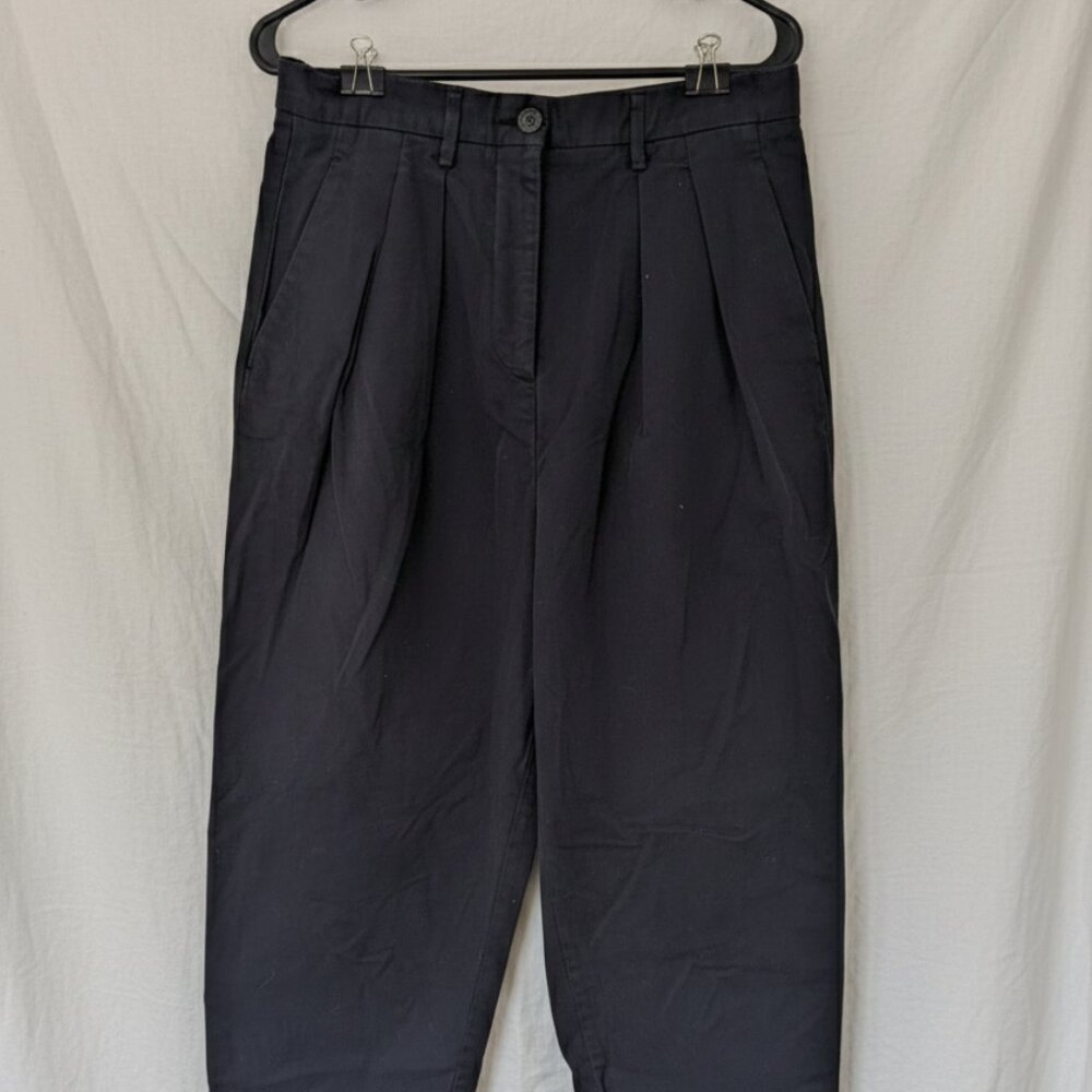 TOAST UK Navy Pleated Cotton Trousers, Women's size US 14